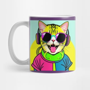 Laughing Retro Cat With Headphones Mug